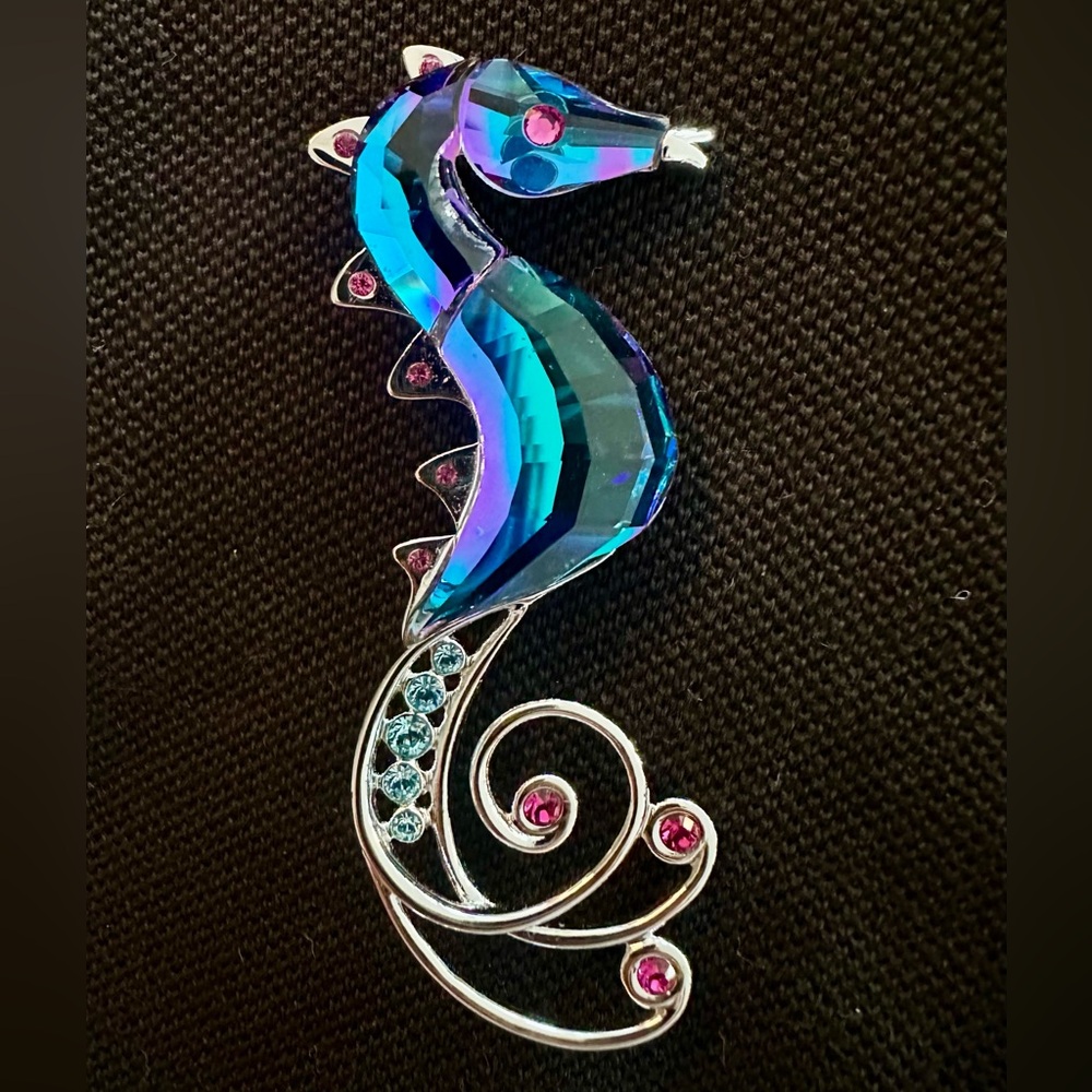Swarovski Blue and Pink Seahorse Brooch